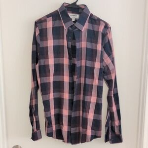Express Men's Button-Down Shirt in Pink and Navy Check